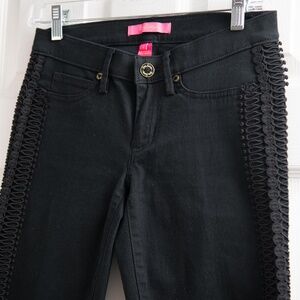 LILLY PULITZER Onyx Black Jeans Lace Trim South Ocean Skinny Super Stretch Sz 2